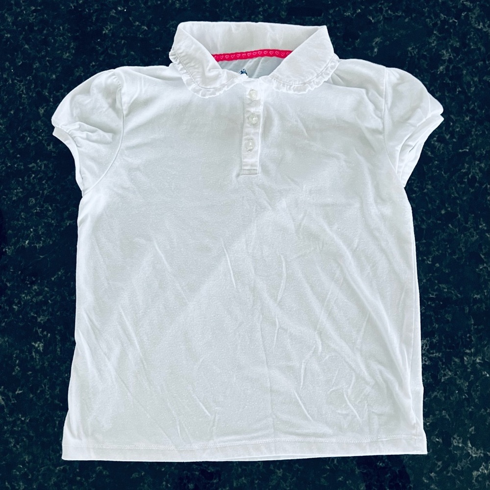 White Polo w/ Puffed Sleeve & Ruffled Collar Trim Girl’s sz 14/16 US Polo Assn.
